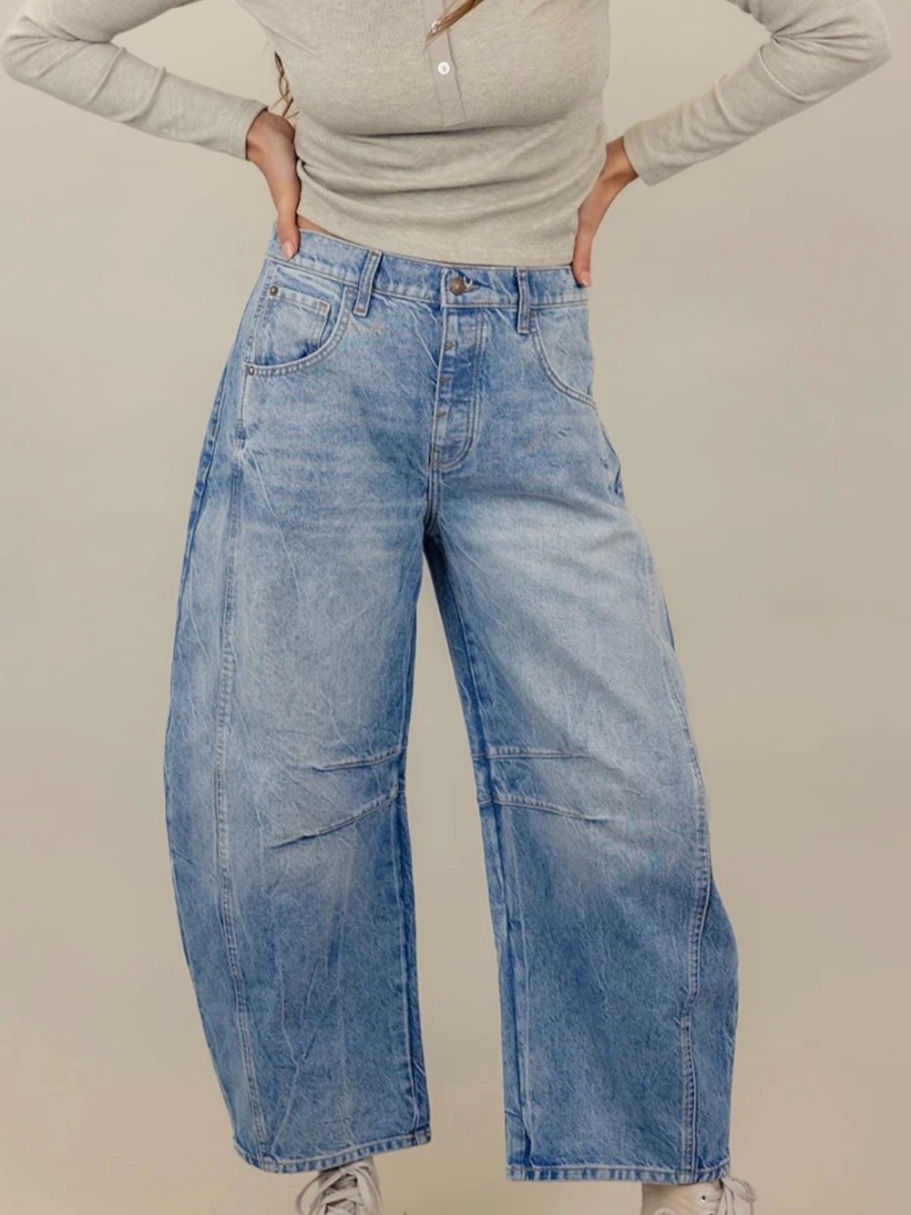 We The Free Washed Light-Blue Wide Leg Jeans